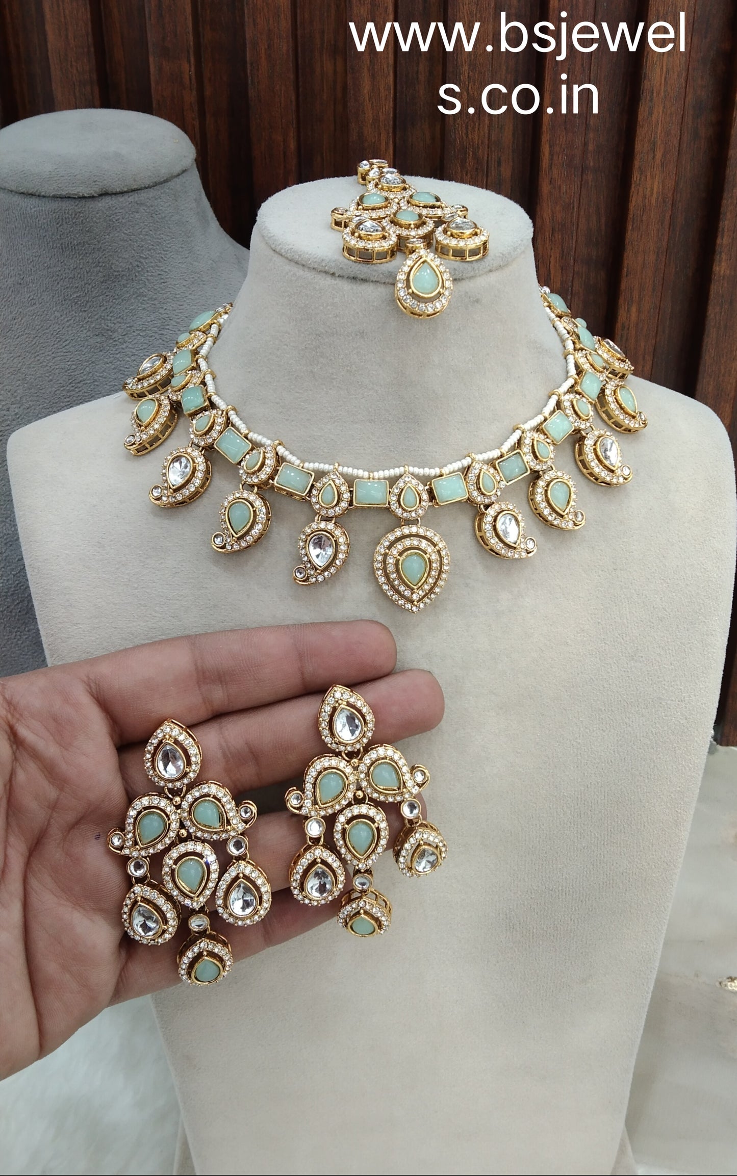Pista Gold Kundan Necklace Jewellery Nimrat Set
