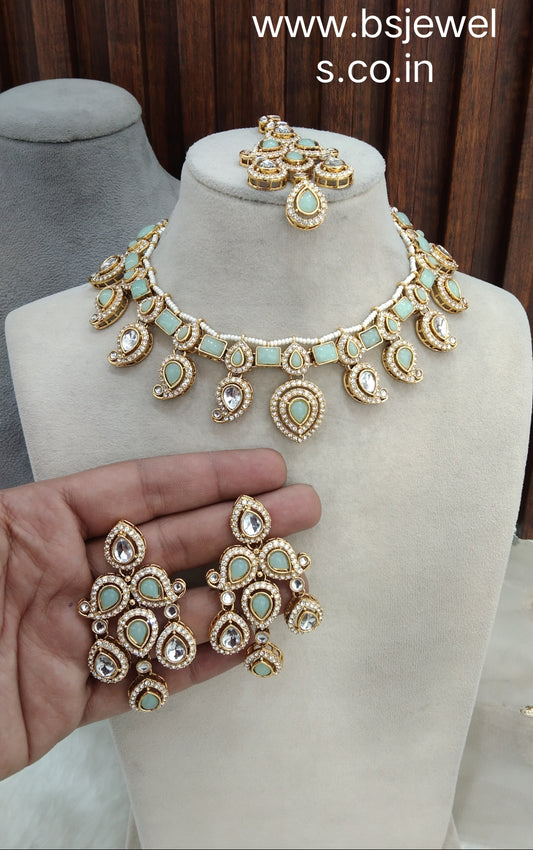 Pista Gold Kundan Necklace Jewellery Nimrat Set