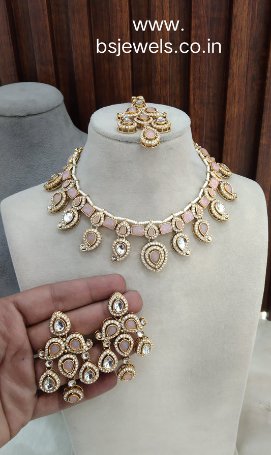 Pink Gold Kundan Necklace Jewellery Nimrat Set