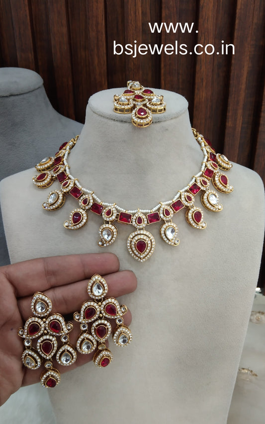 Majenta Gold Kundan Necklace Jewellery Nimrat Set