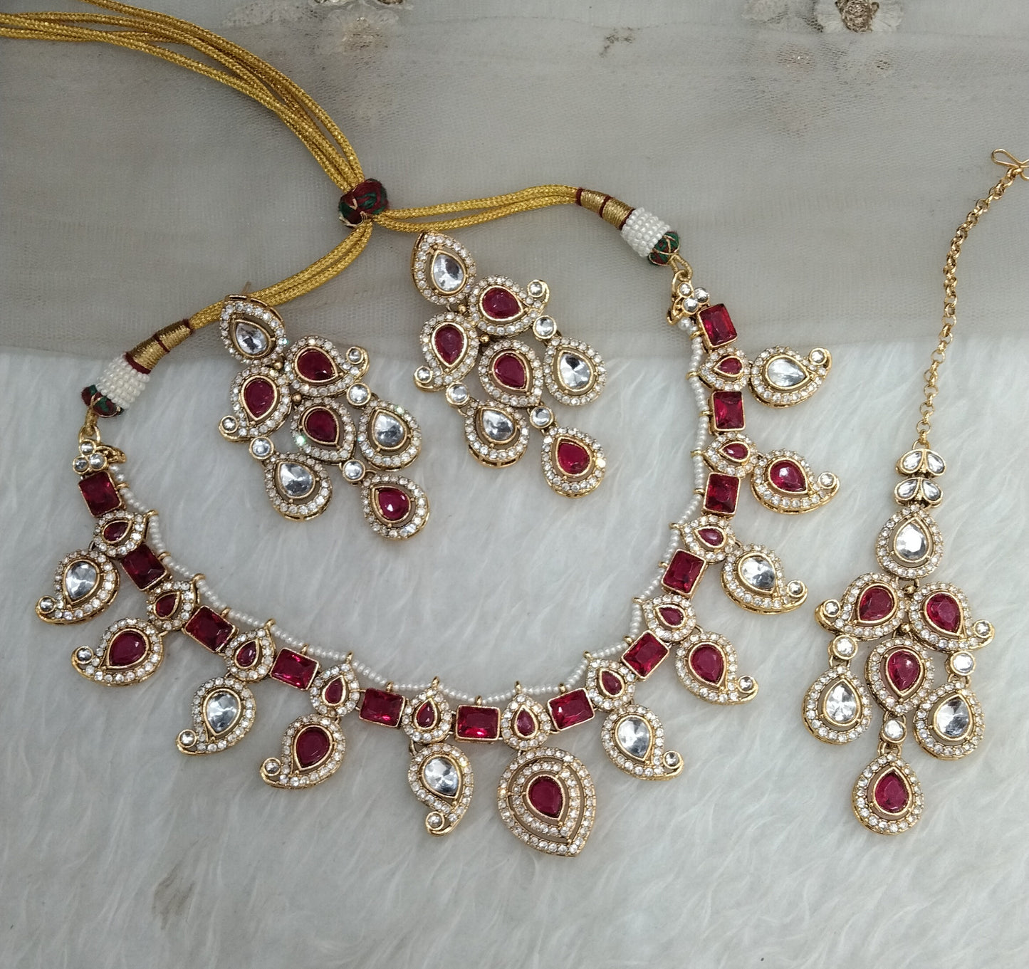 Majenta Gold Kundan Necklace Jewellery Nimrat Set