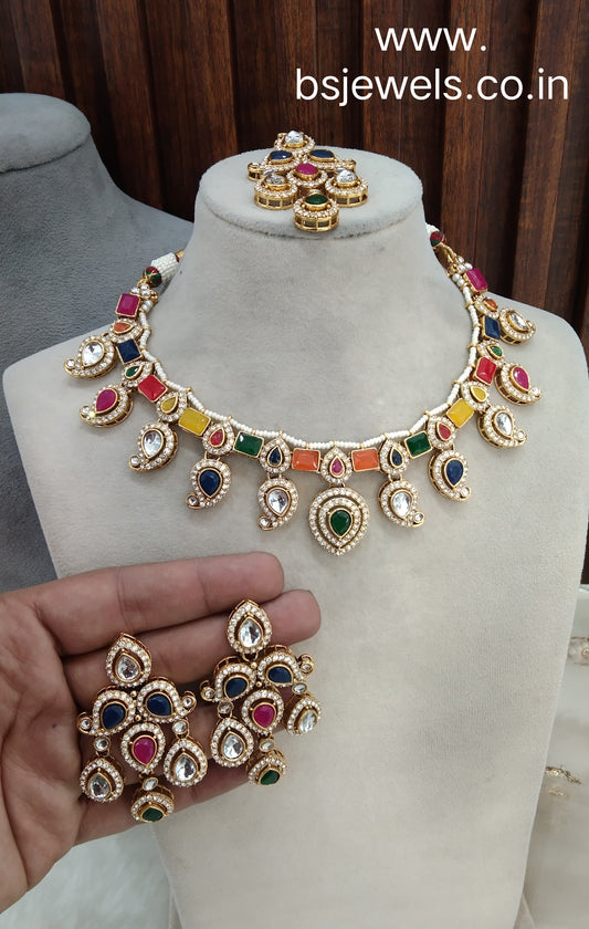 Multi Color Gold Kundan Necklace Jewellery Nimrat Set