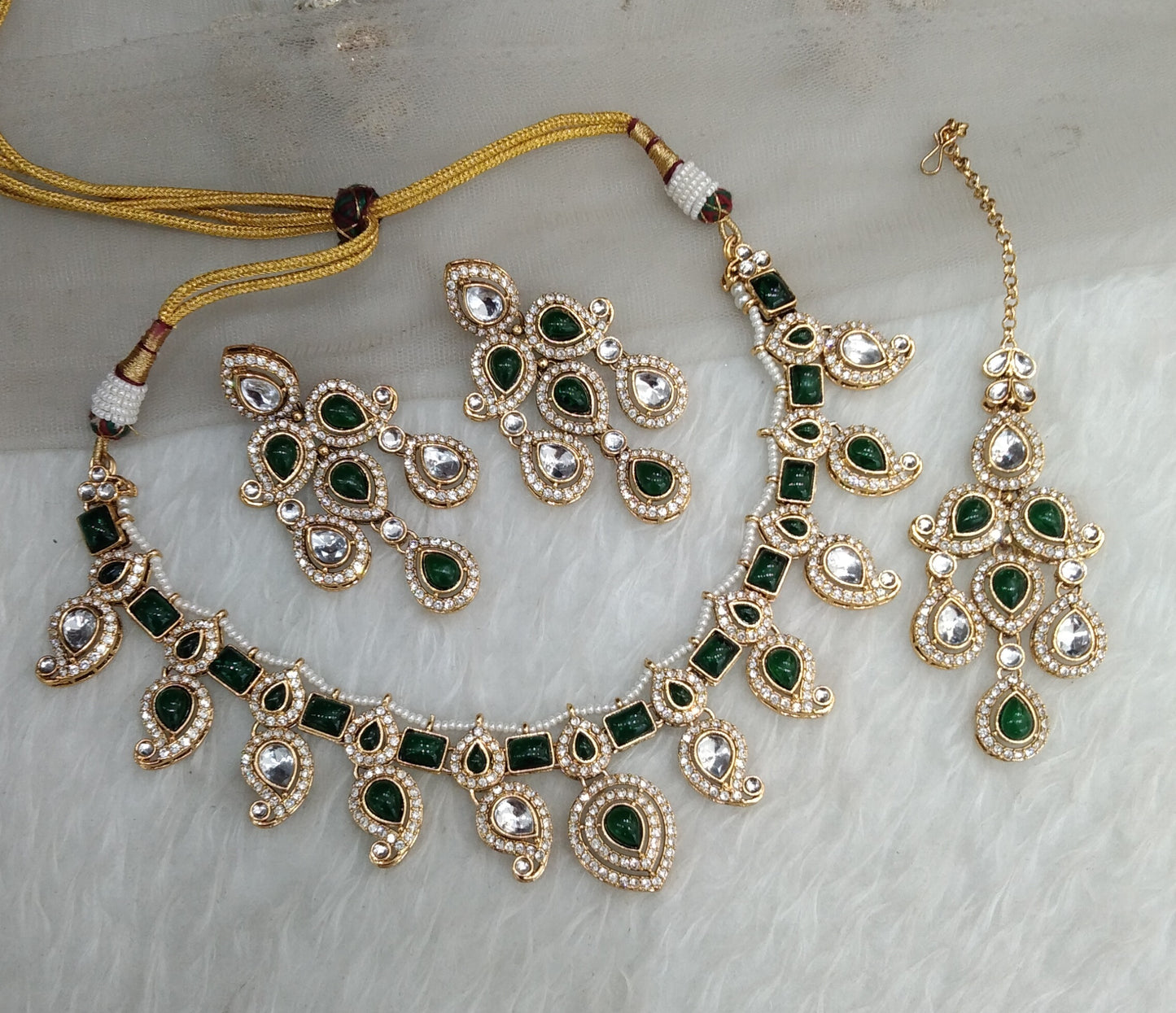 Green Gold Kundan Necklace Jewellery Nimrat Set