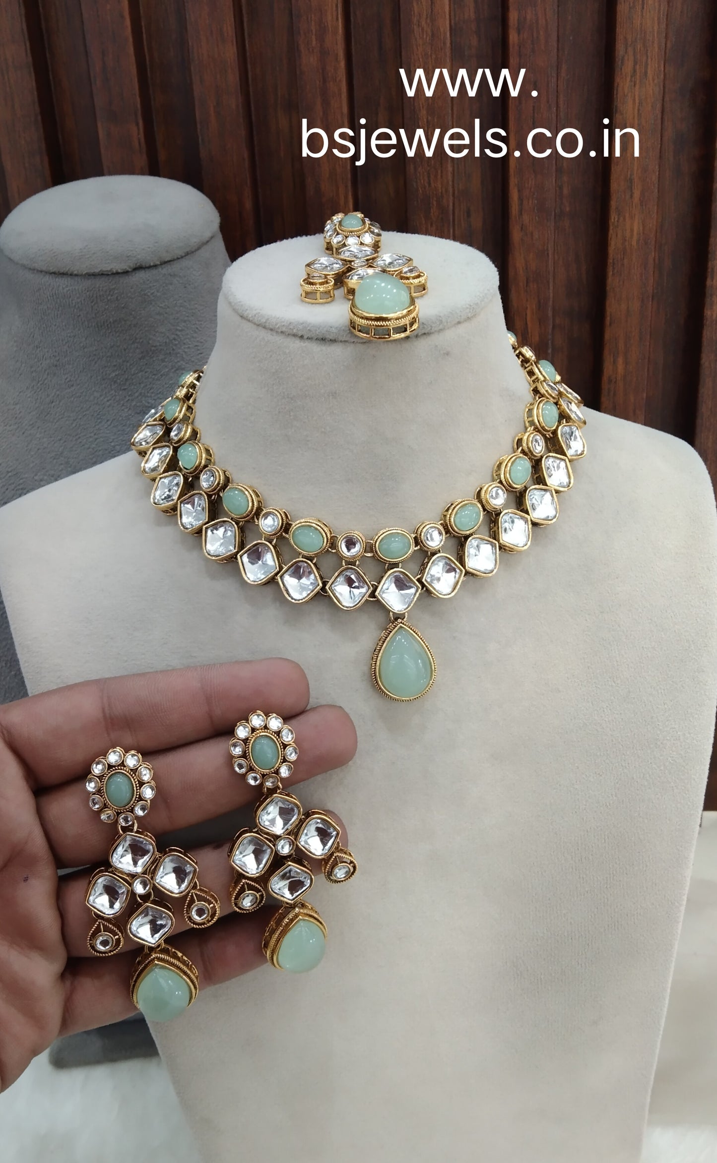 Pista Gold Kundan Necklace Jewellery Rupy Set