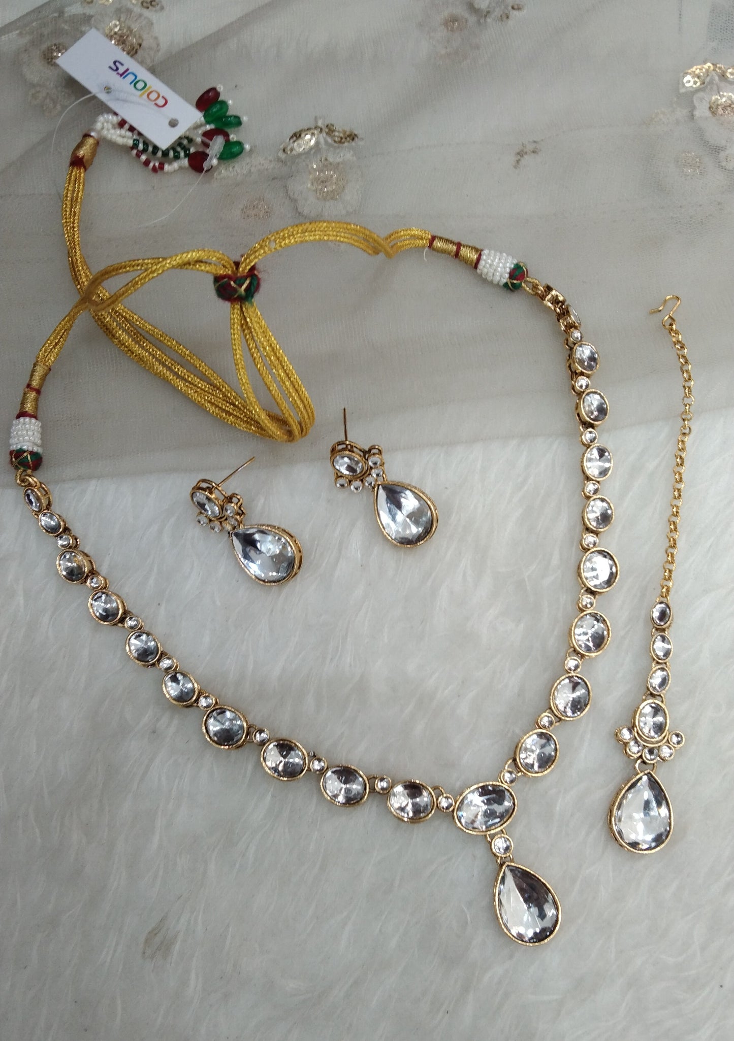 White Gold Kundan Necklace Jewellery Mahi Set