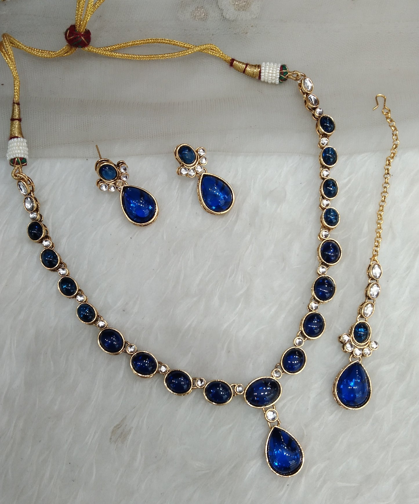 Blue Gold Kundan Necklace Jewellery Mahi Set