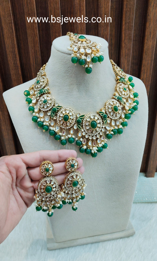 Green Gold Kundan Necklace Jewellery Charvi Set