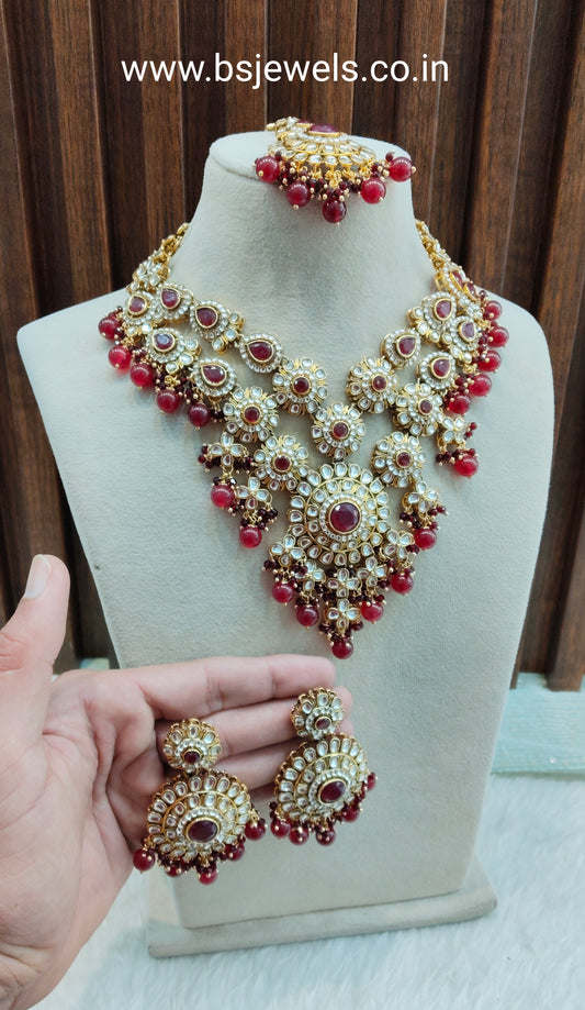 Maroon Gold Kundan Necklace Jewellery Cello Set