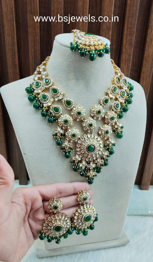 Green Gold Kundan Necklace Jewellery Cello Set