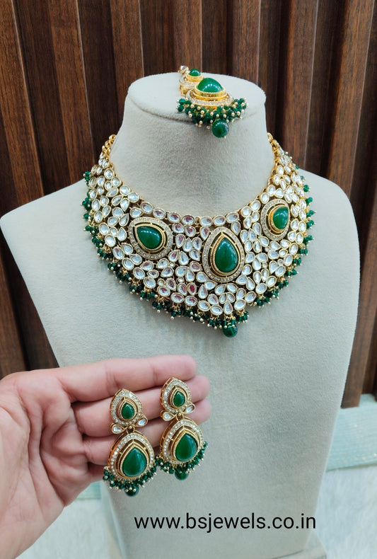 Green Gold Kundan Necklace Jewellery College Set