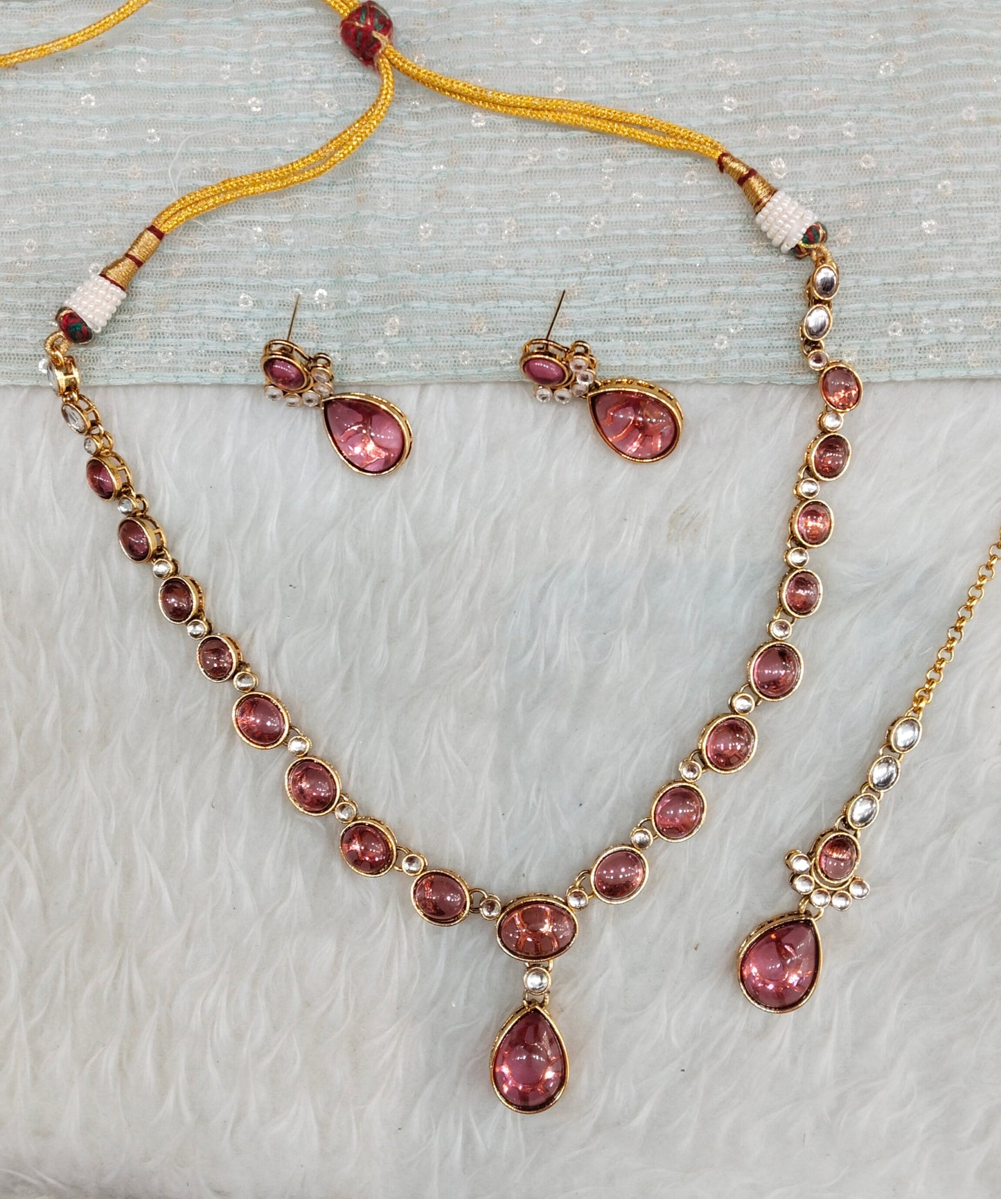 Purple Gold Kundan Necklace Jewellery Mahi Set