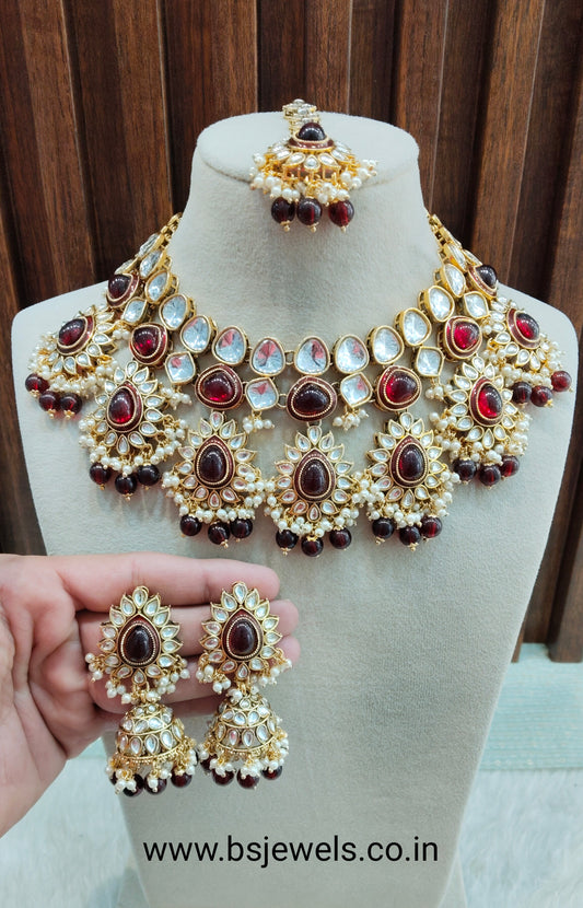 Maroon Gold Kundan Necklace Jewellery Homeland Set