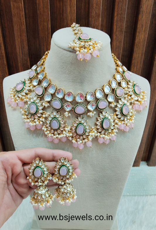 Pink Gold Kundan Necklace Jewellery Homeland Set
