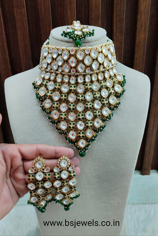 Green Gold Kundan Choker Necklace Jewellery Manvi Set
