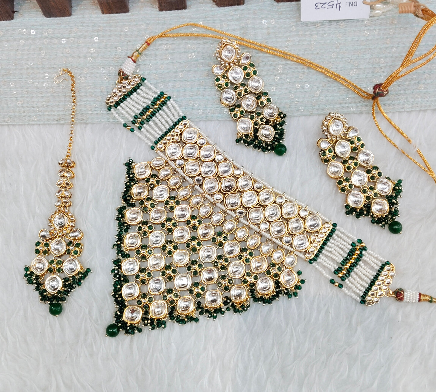 Green Gold Kundan Choker Necklace Jewellery Manvi Set