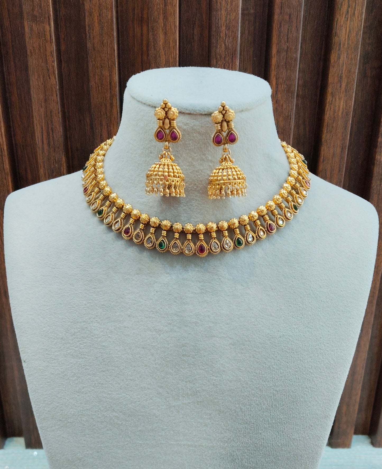 Ruby Green Gold Polki Necklace Jewellery Simran Set