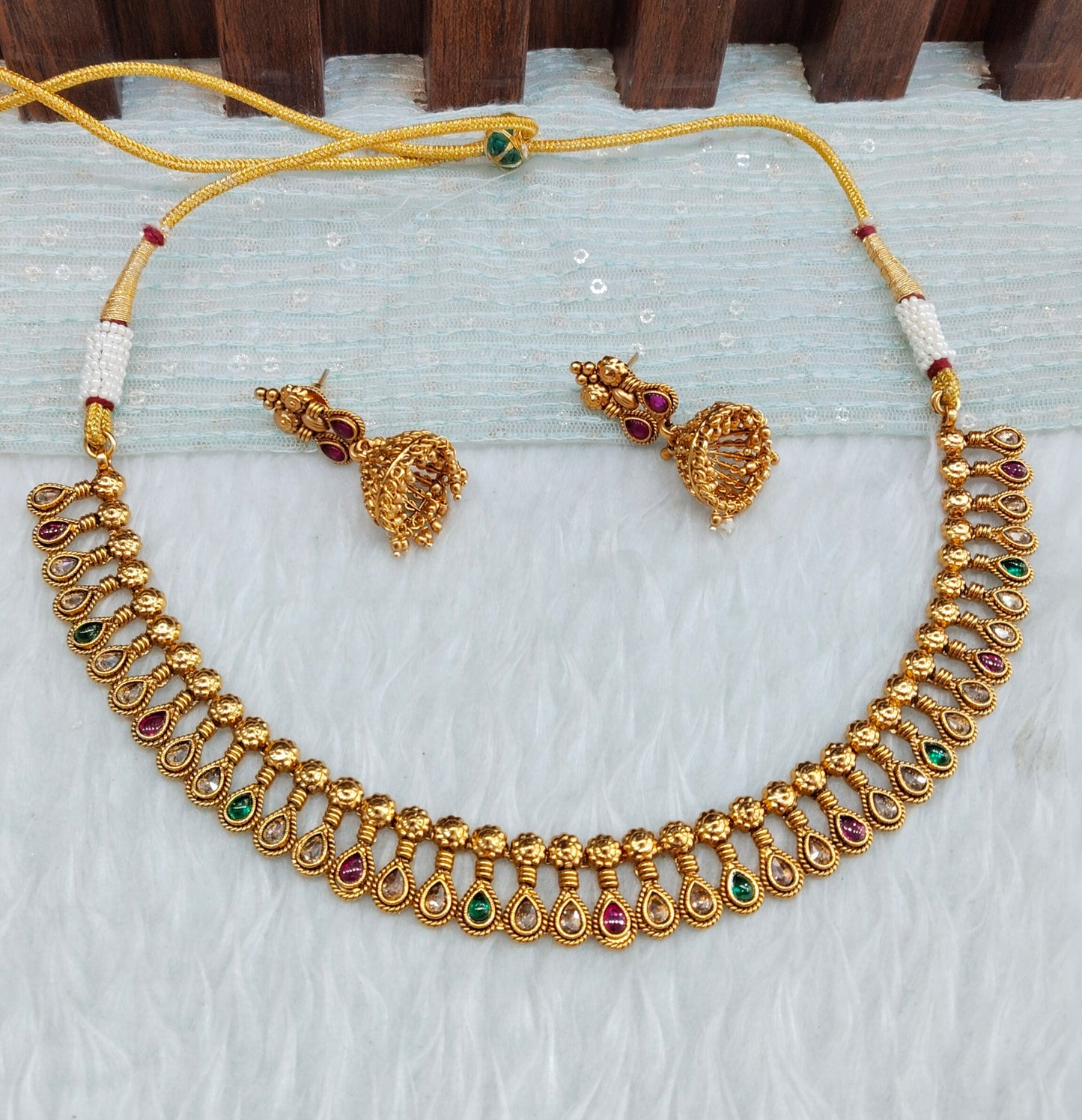 Ruby Green Gold Polki Necklace Jewellery Simran Set