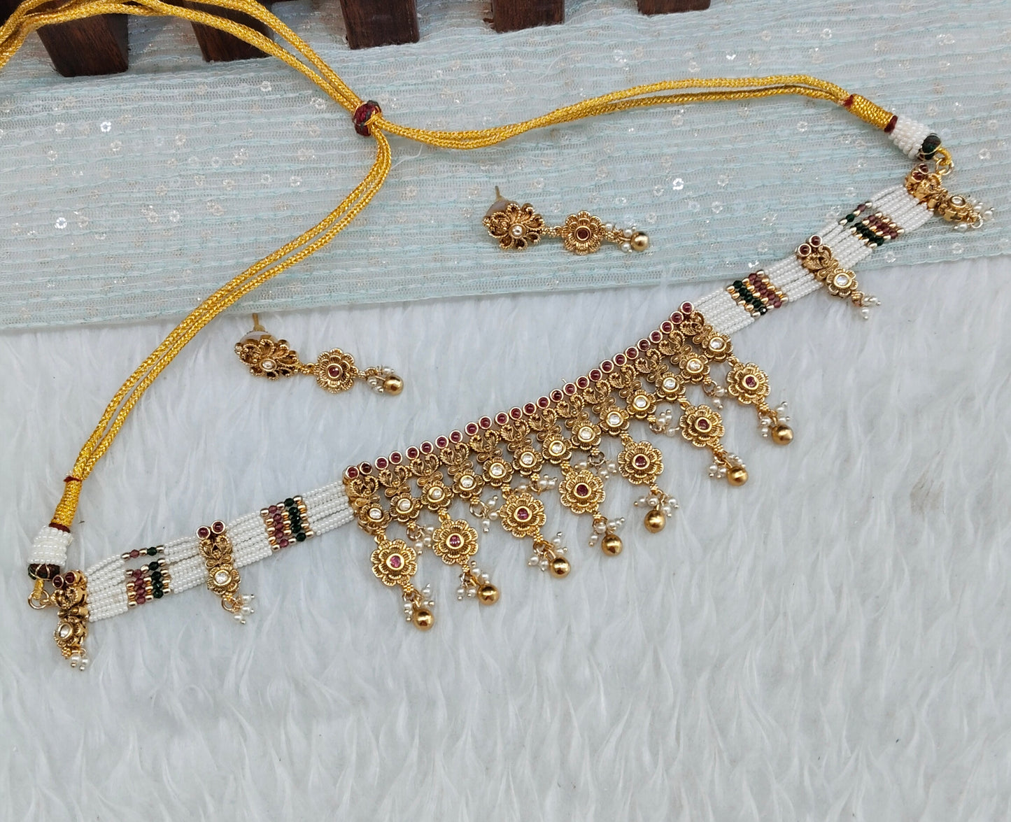 Ruby Gold Polki Choker Jewellery Simran Set