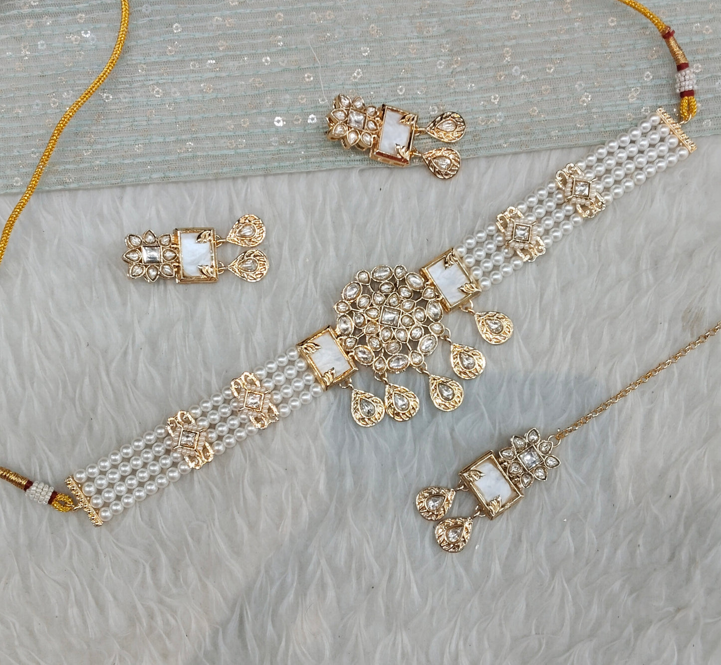 White Gold Kundan Choker Jewellery Hardik Set