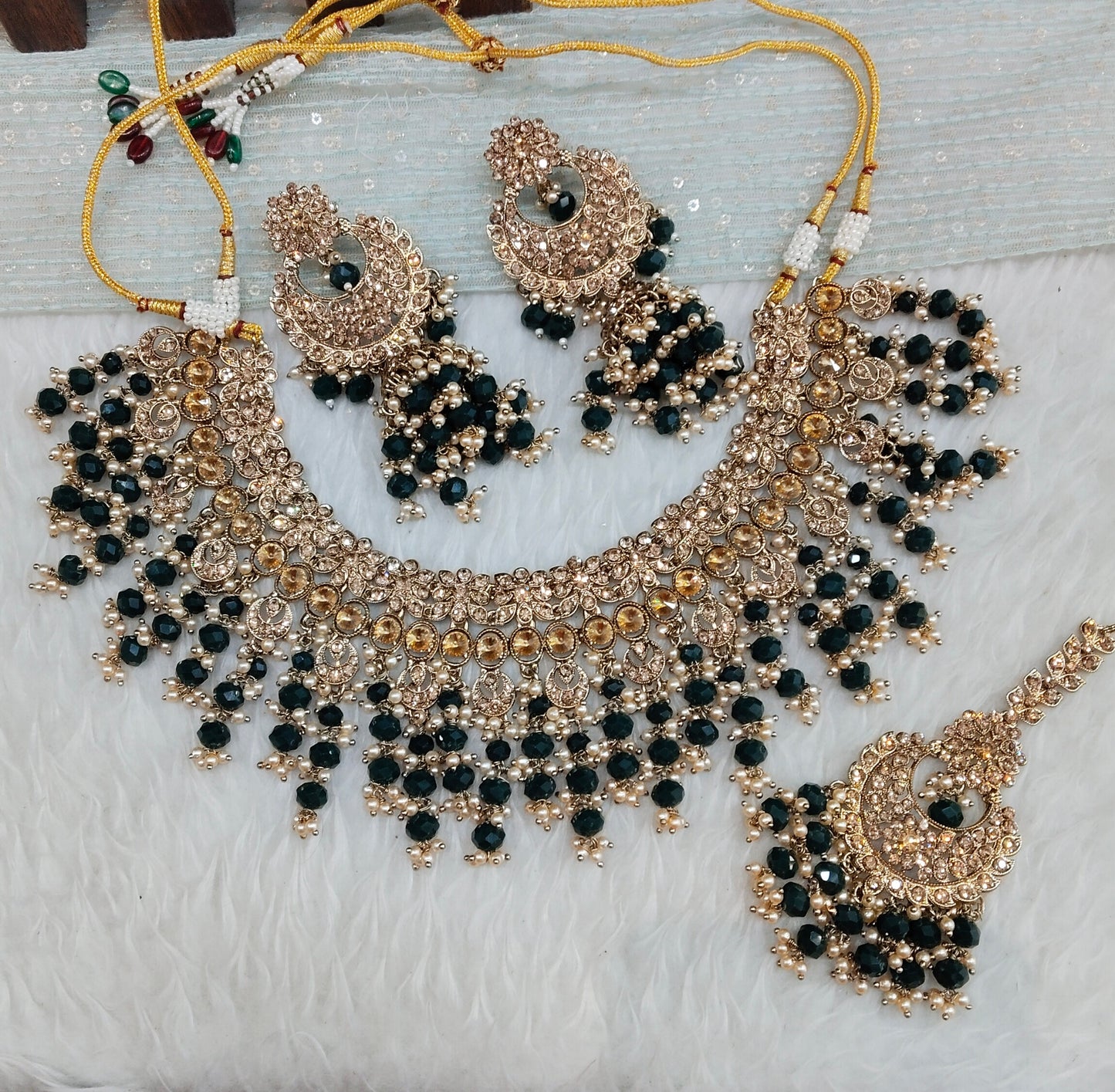 Blue Antique Gold Necklace Jewellery Miller Set