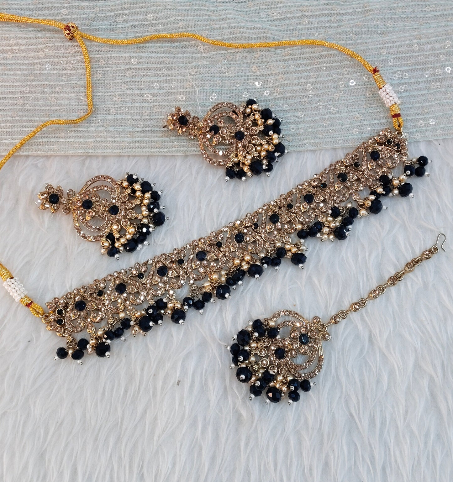 Blue Antique Gold Choker Jewellery Ricky Set