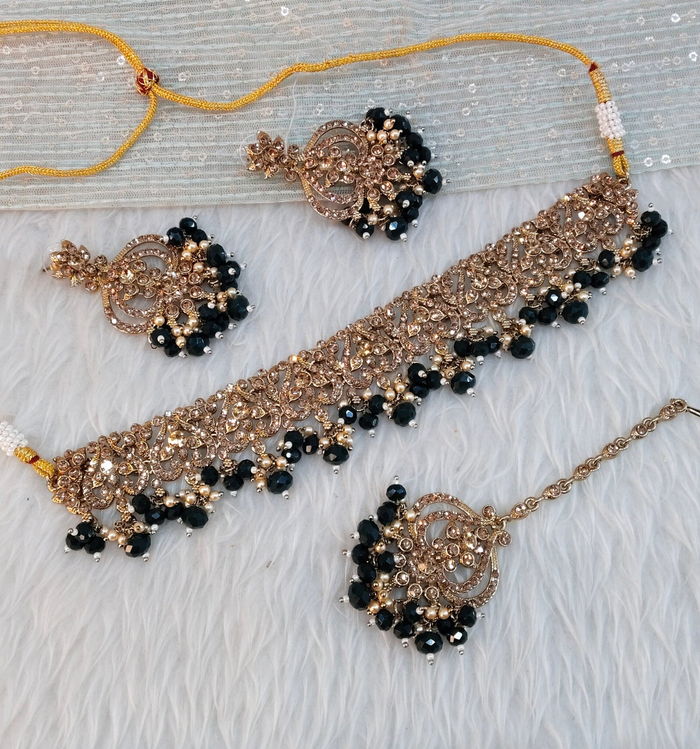 Dark Green Antique Gold Choker Jewellery Ricky Set