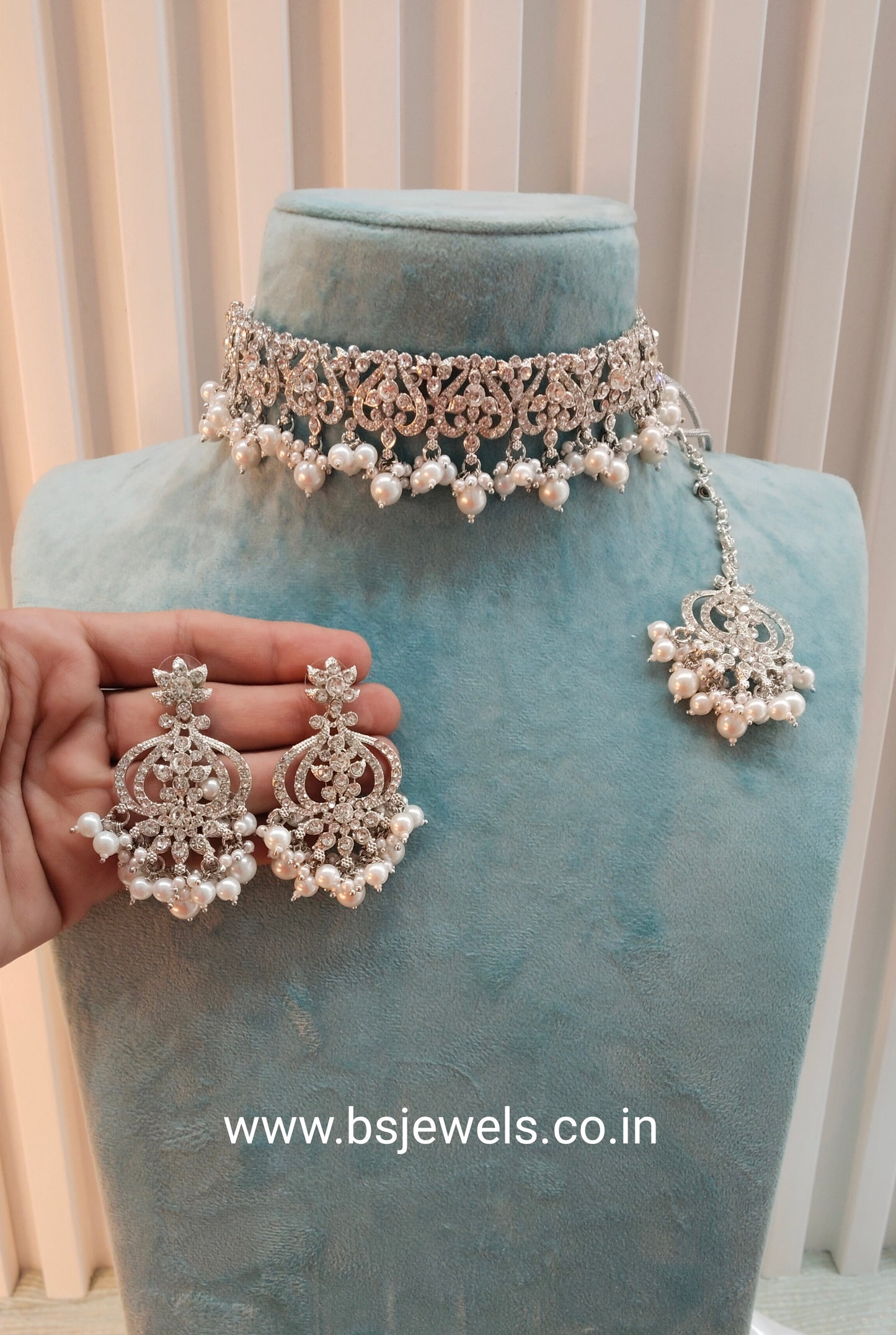 Silver White Choker Jewellery Ricky Set
