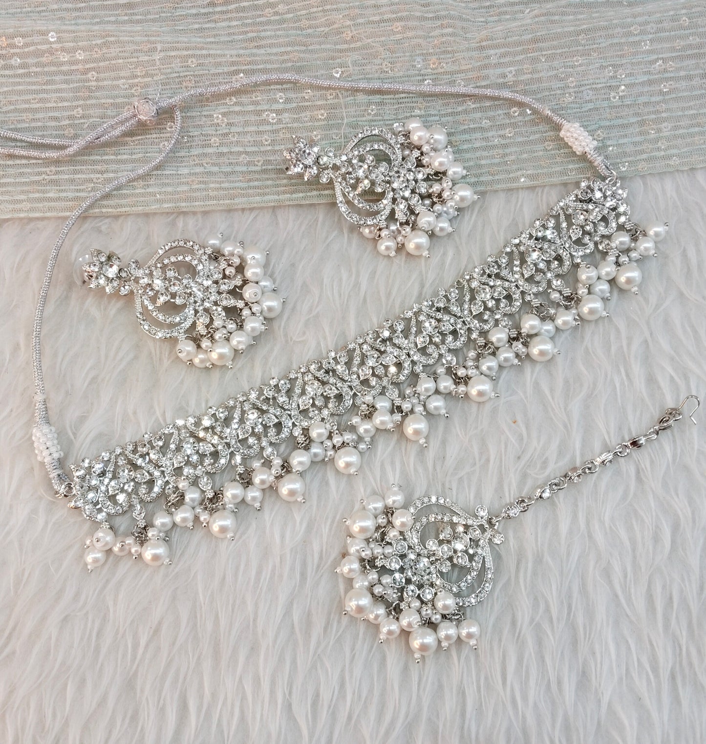 Silver White Choker Jewellery Ricky Set