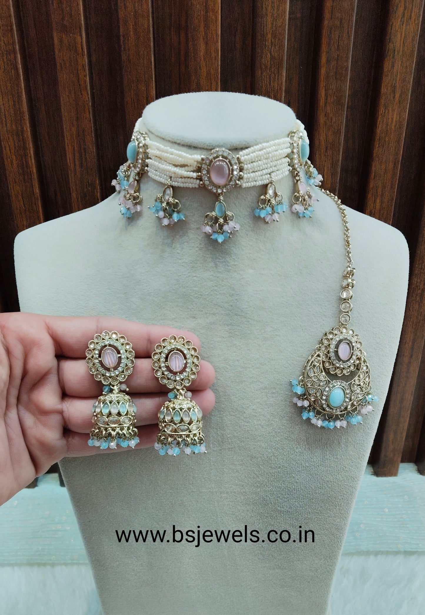 Sea Green Champagne Stone Choker Jewellery Juliet Set