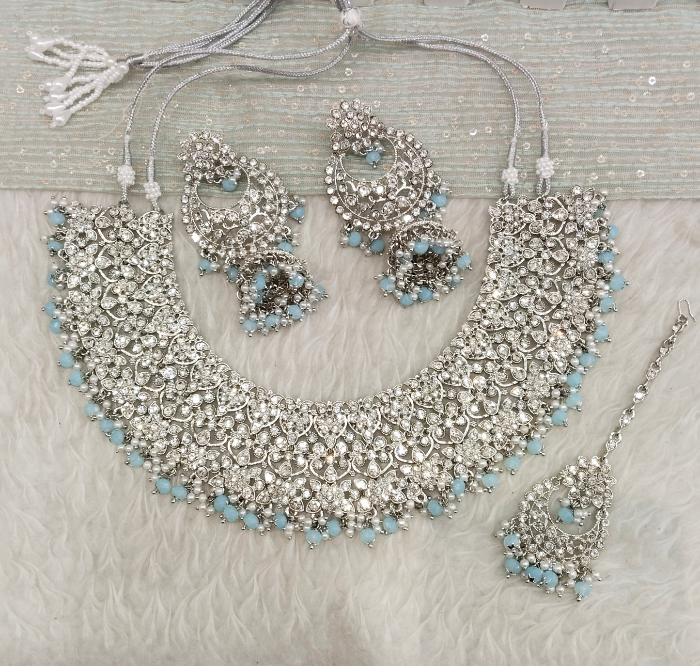 Sea Green Silver Necklace Jewellery Astin Set