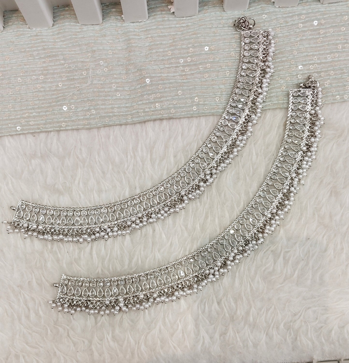 Silver White Anklets Jhanjar Payal Jewellery Prince Set