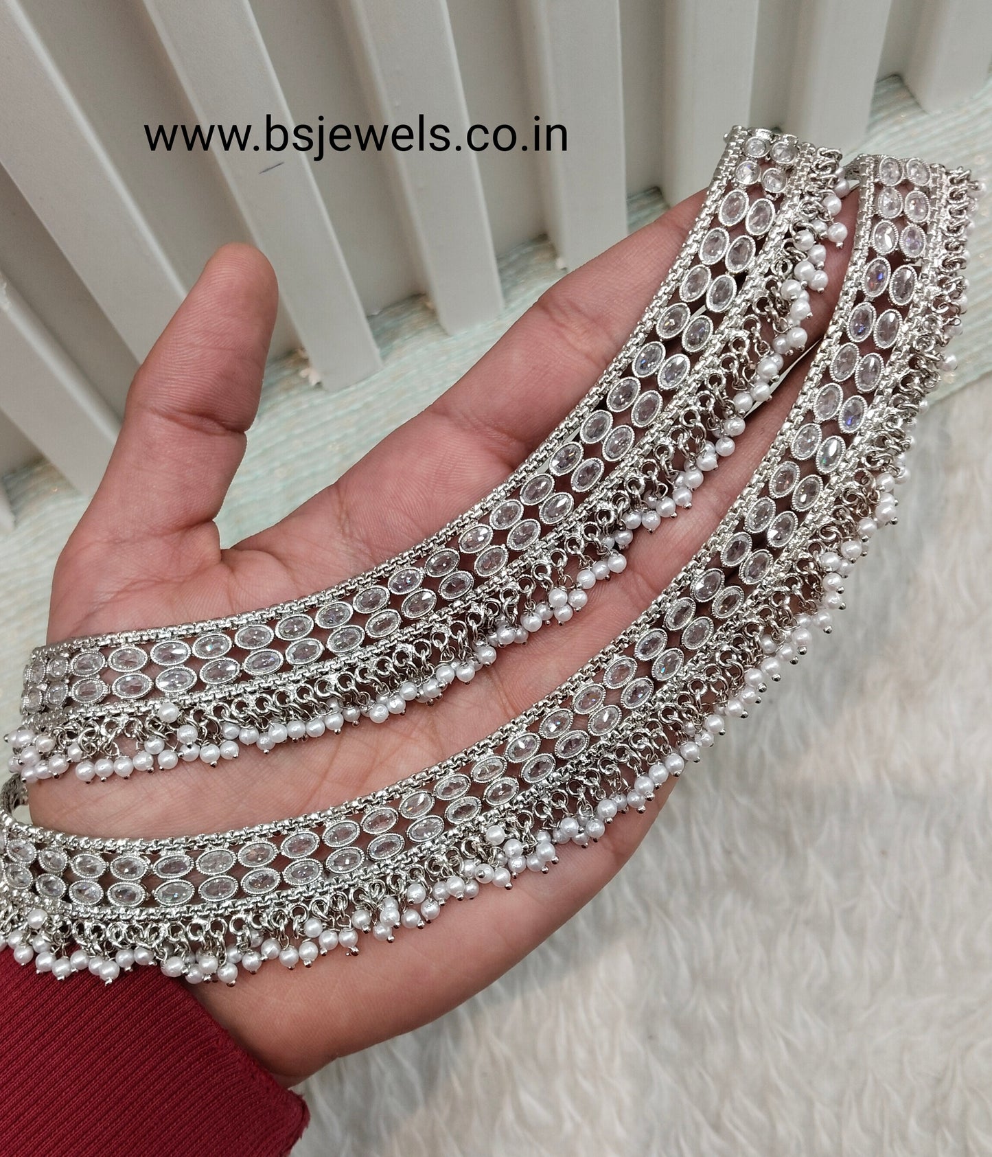 Silver White Anklets Jhanjar Payal Jewellery Prince Set