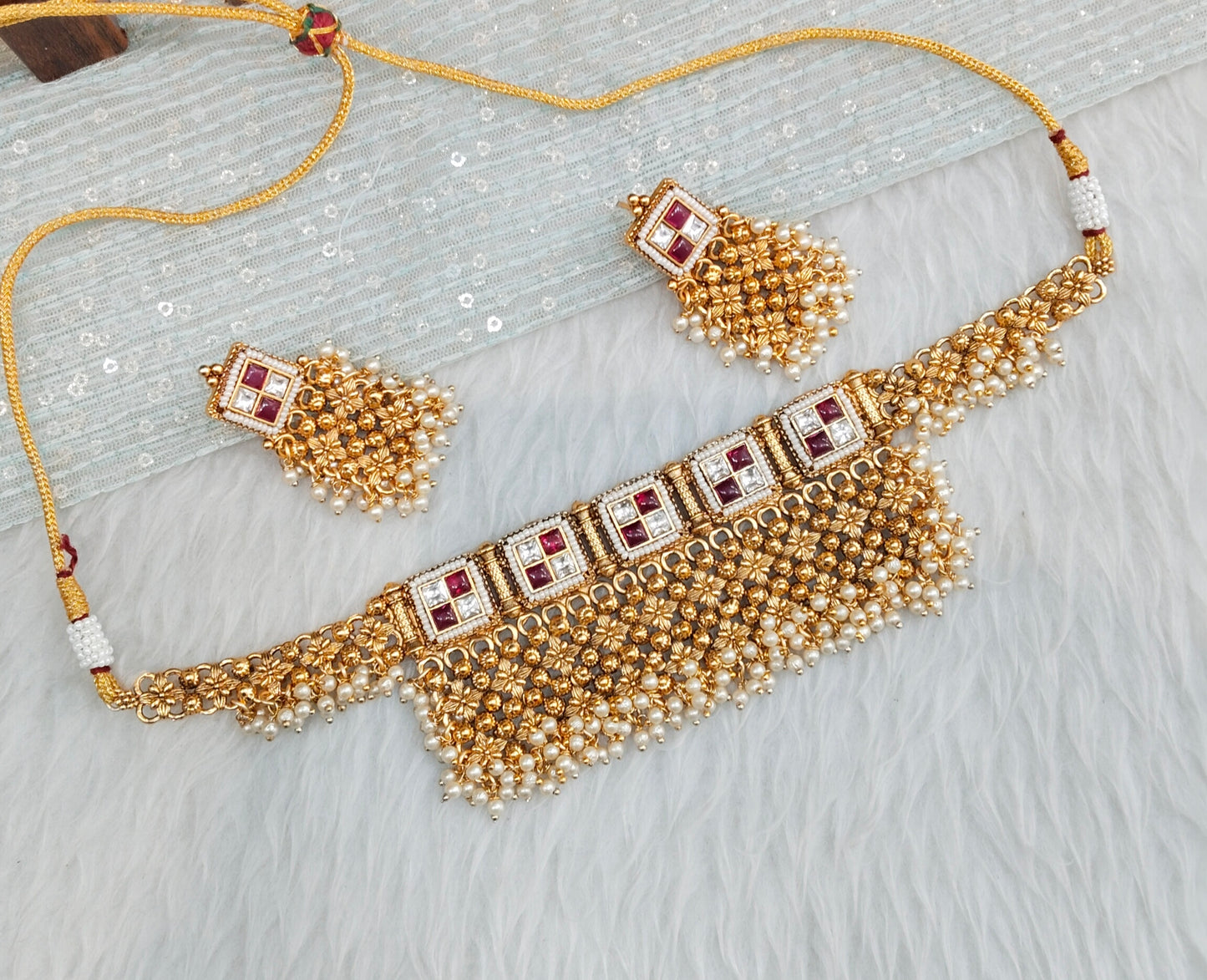 Ruby Gold Polki Choker Jewellery Smile Set