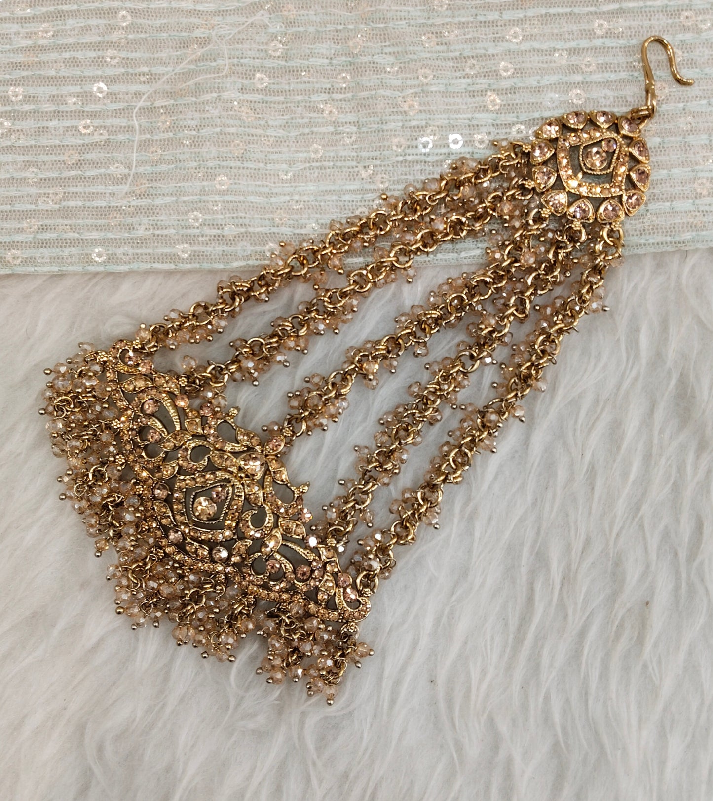 Antique Golden Crystals Headpassa Jhumar Jewellery