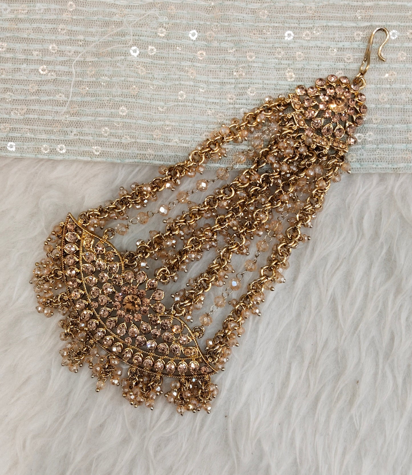Antique Golden Crystals Headpassa Jhumar Jewellery