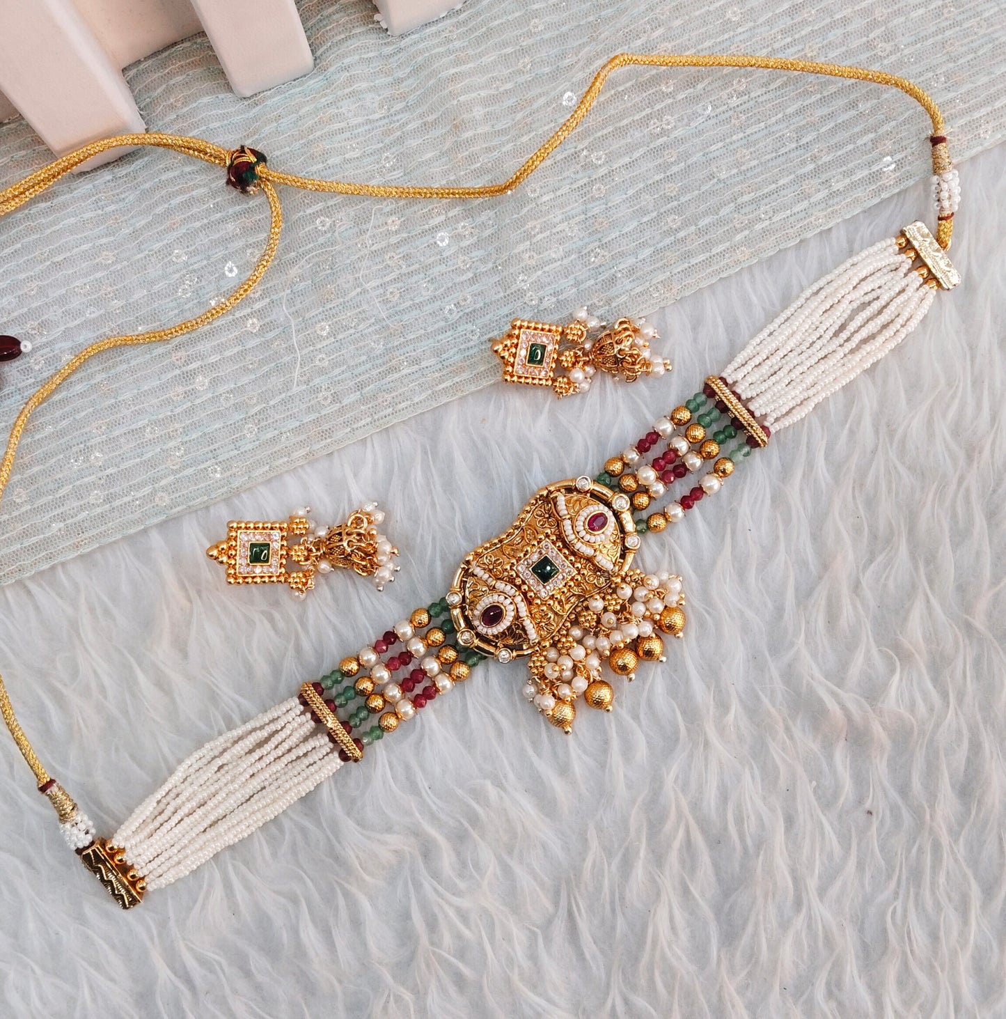 Ruby Green Gold Polki Choker Jewellery Pyar Set