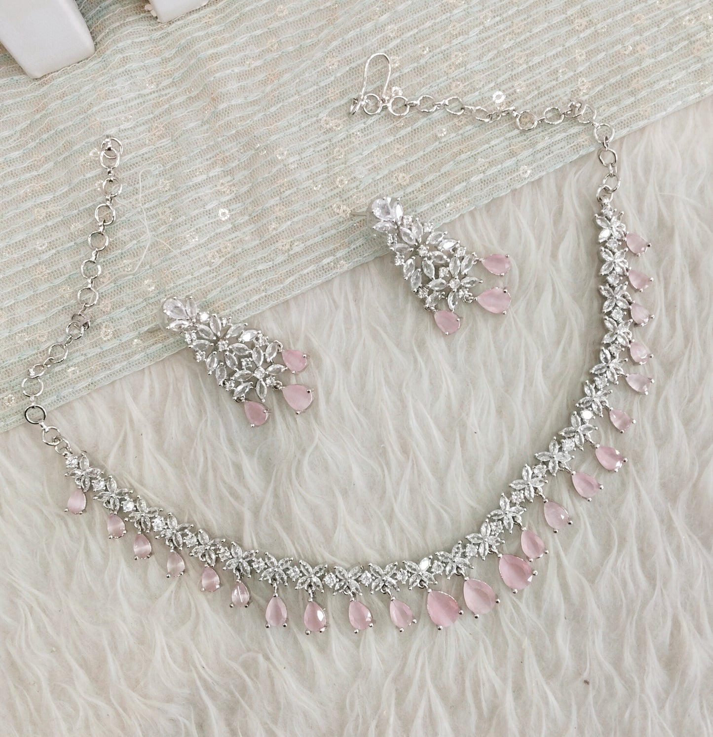Pink Silver CZ Necklace Jewellery Marker Set