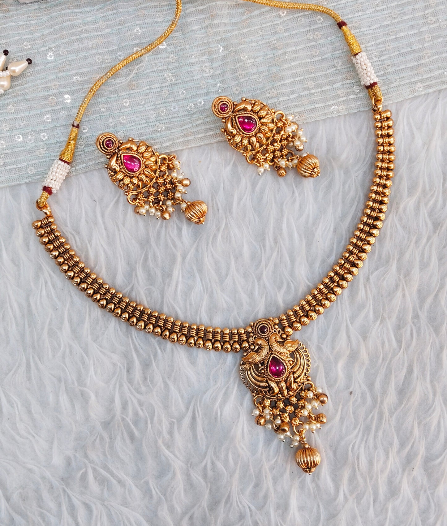 Ruby Gold Polki Necklace Jewellery Harf Set