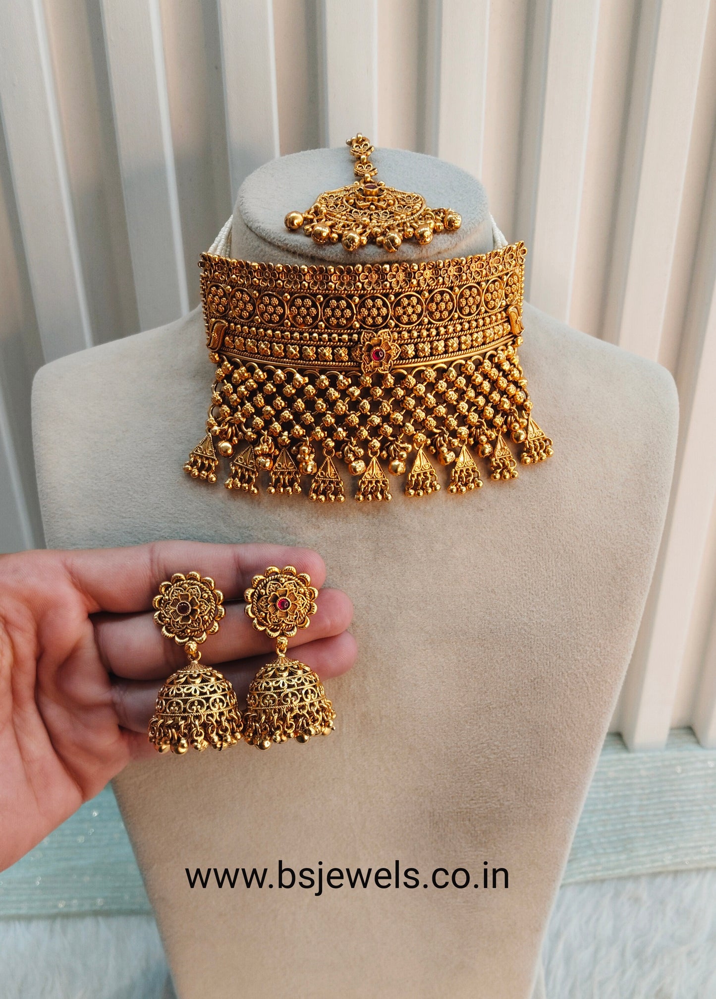 Ruby Gold Polki Choker Jewellery Harf Set