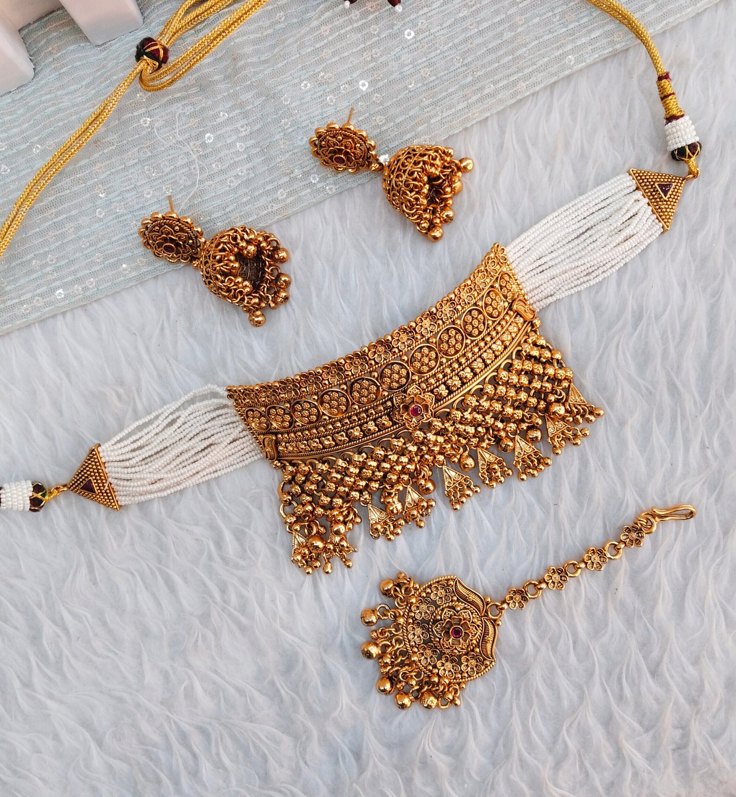 Ruby Gold Polki Choker Jewellery Harf Set