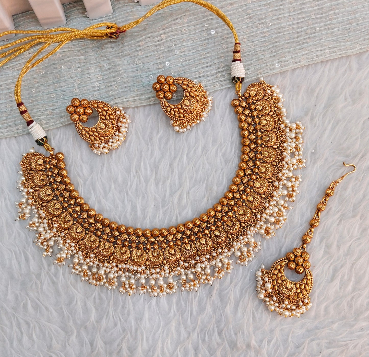 Gold Polki Necklace Jewellery Harf Set