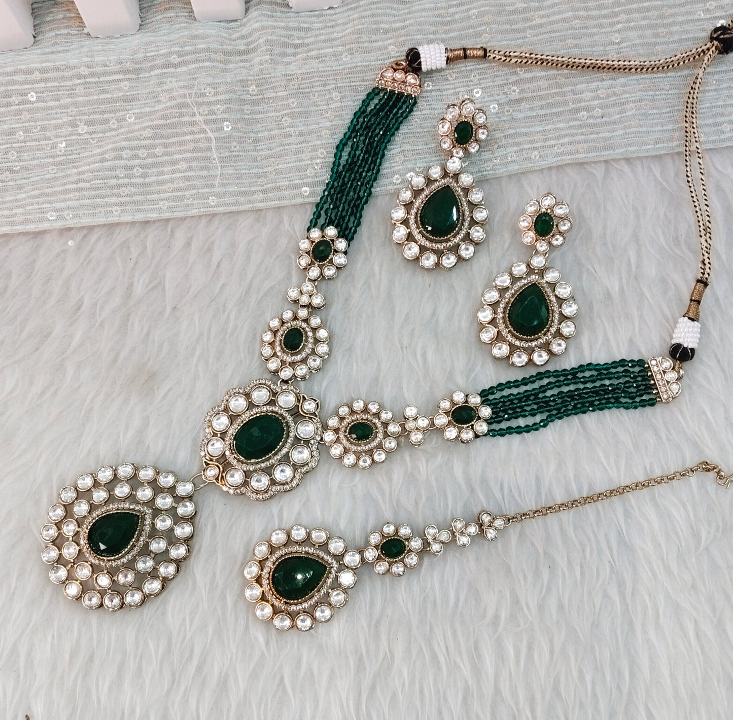 Green Gold Moissanite Kundan Necklace Jewellery Gulab Set