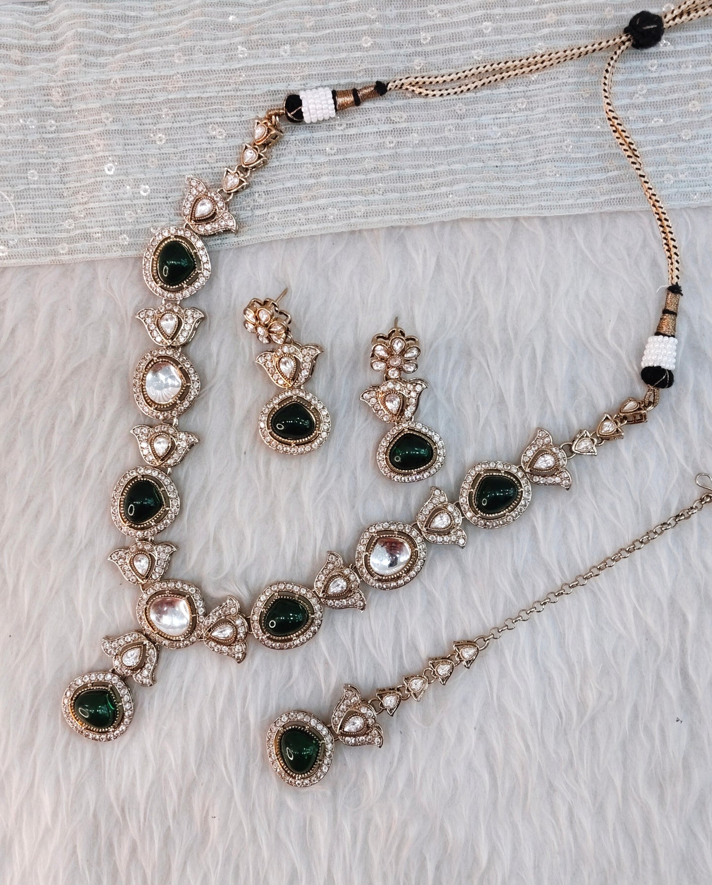 Green Gold Moissanite Kundan Necklace Jewellery Garry Set