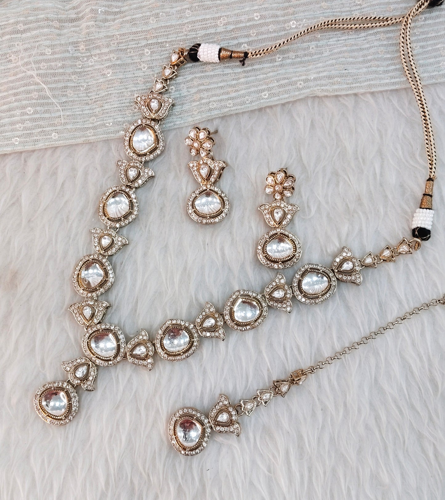 White Gold Moissanite Kundan Necklace Jewellery Garry Set