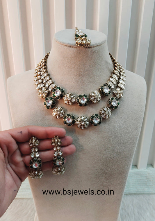 Green Gold Moissanite Kundan Necklace Jewellery Jordan Set