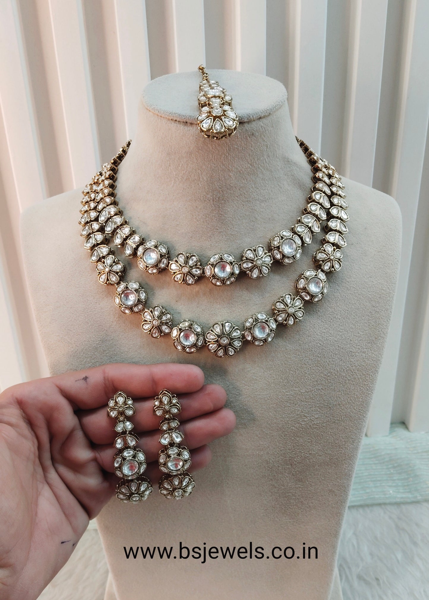 White Gold Moissanite Kundan Necklace Jewellery Jordan Set
