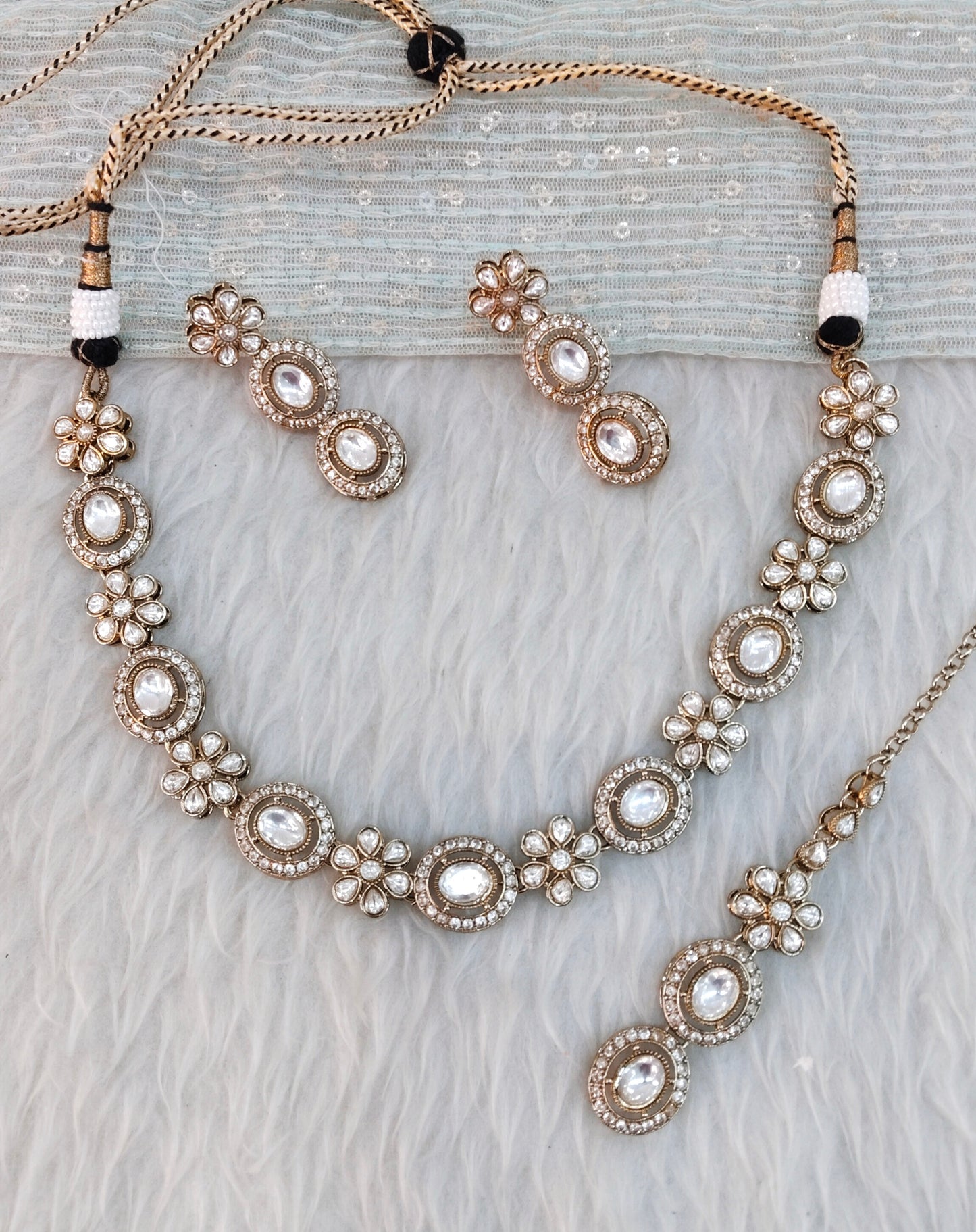 White Gold Moissanite Kundan Necklace Jewellery Jordan Set