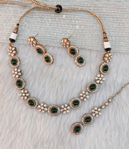 Green Gold Moissanite Kundan Necklace Jewellery Jordan Set
