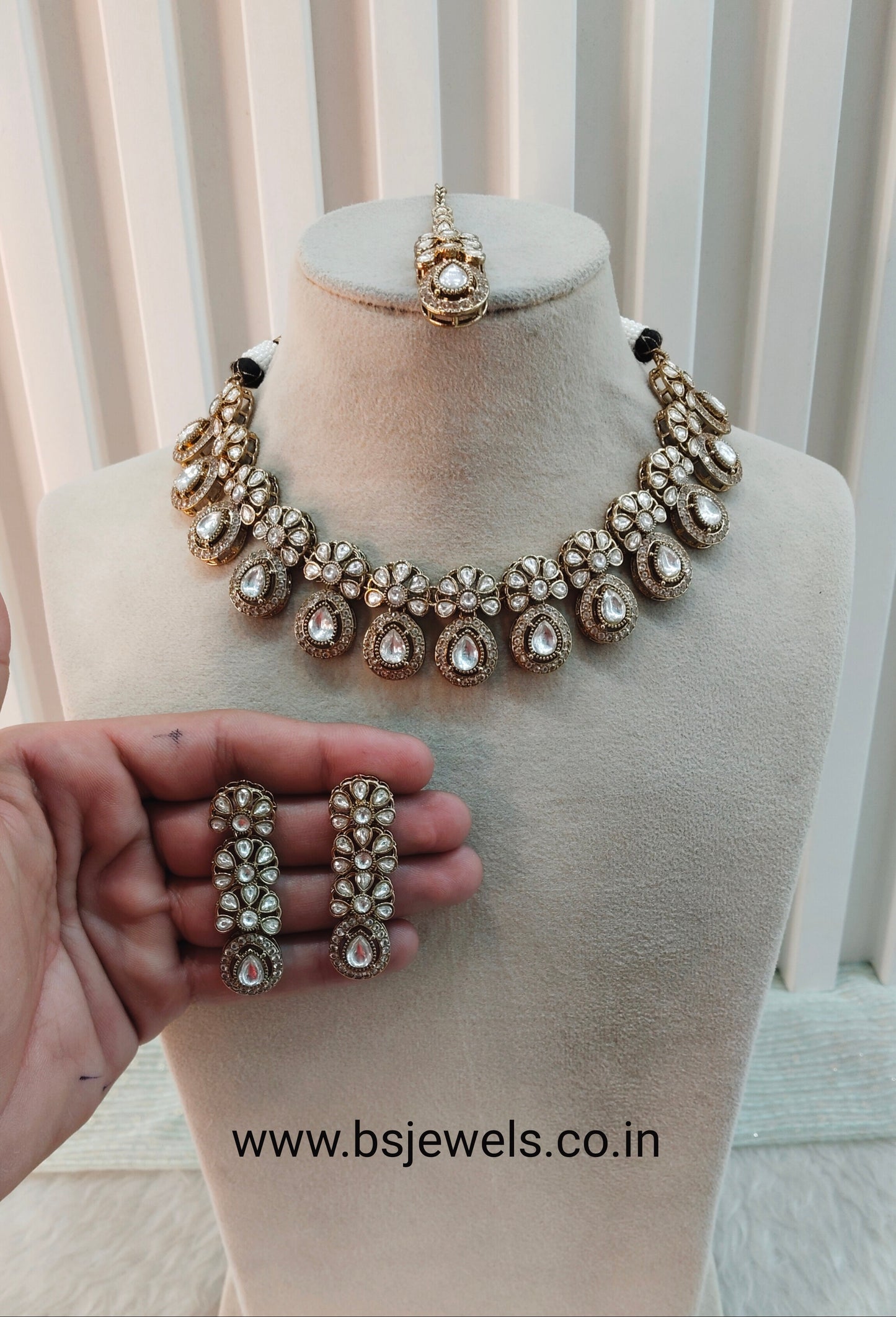 White Gold Moissanite Kundan Necklace Jewellery Kartar Set