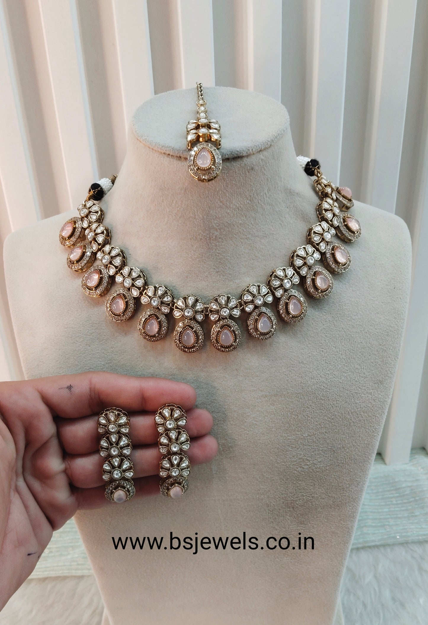 Pink Gold Moissanite Kundan Necklace Jewellery Kartar Set
